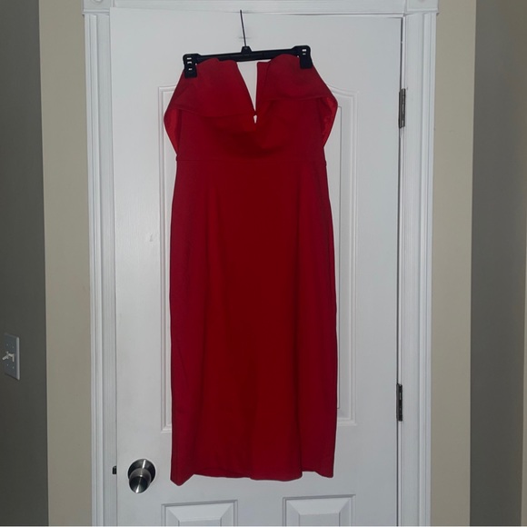 NICHOLAS PONTI RED SHOULDER BAND MIDI DRESS SIZE 10 NWT - Picture 4 of 6